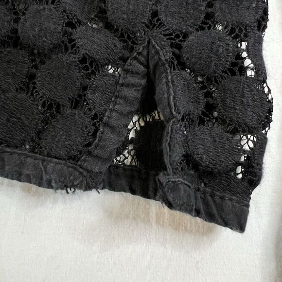 Black Crochet Lace Boho Square Neck 3/4 Sleeve Top Size L Whimsy Goth Witchy - Picture 3 of 11